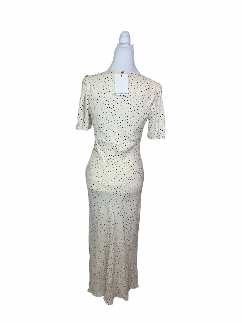 Reformation Tyra Dress Cream Tie-Neck Midi Dress - Picture 4 of 7